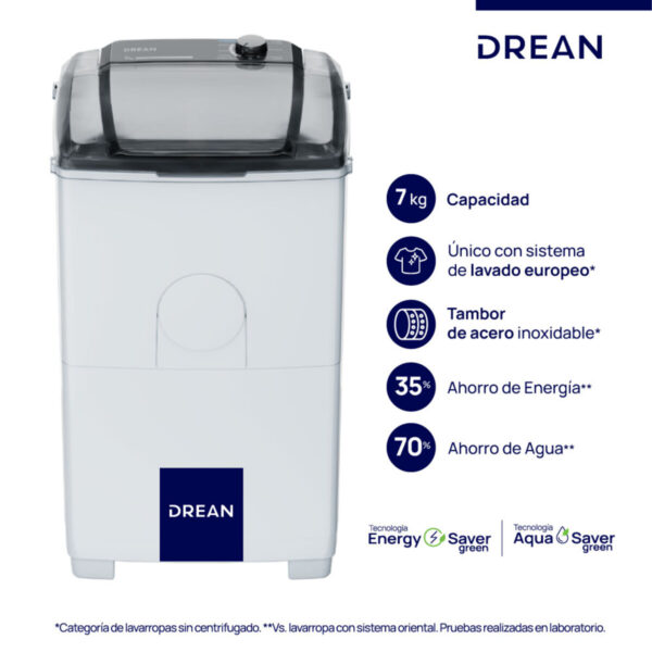 LAVARROPA SEMIAUTOMATICO 7KG DREAN LTDR79SB - Imagen 5
