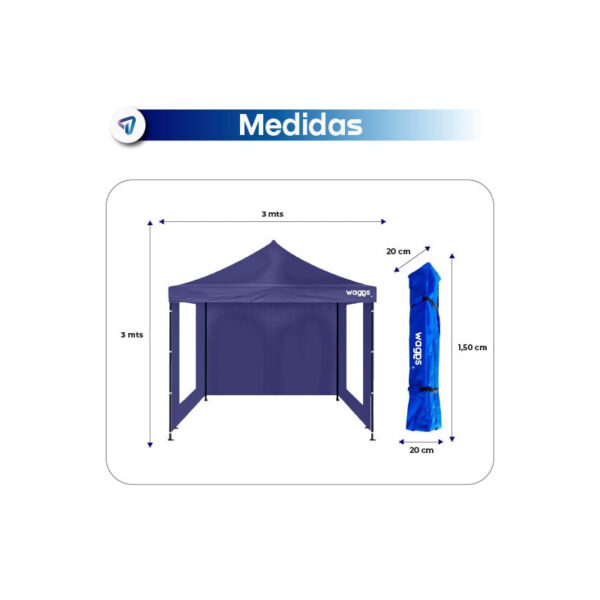 GAZEBO ARTICULADO WAGGS 3X3 REFORZADO AZUL CERRADO - Imagen 2