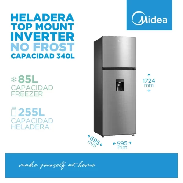 HELADERA MIDEA 340 L INOX INVET/NFROST C/DISP MDR489MTE46ADW - Imagen 2