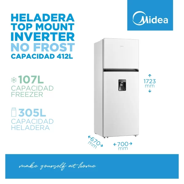 HELADERA MIDEA BLANCA 412L INVER/ NO FROST MDRT580MTE01ADW - Imagen 5
