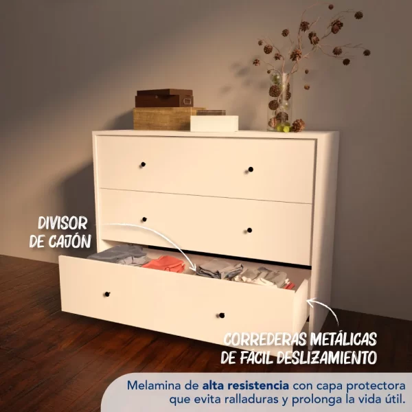CHIFONIER COMODA MALAGA CM -102 BLANCA 1.00 X 83 X 45 CM - Imagen 3