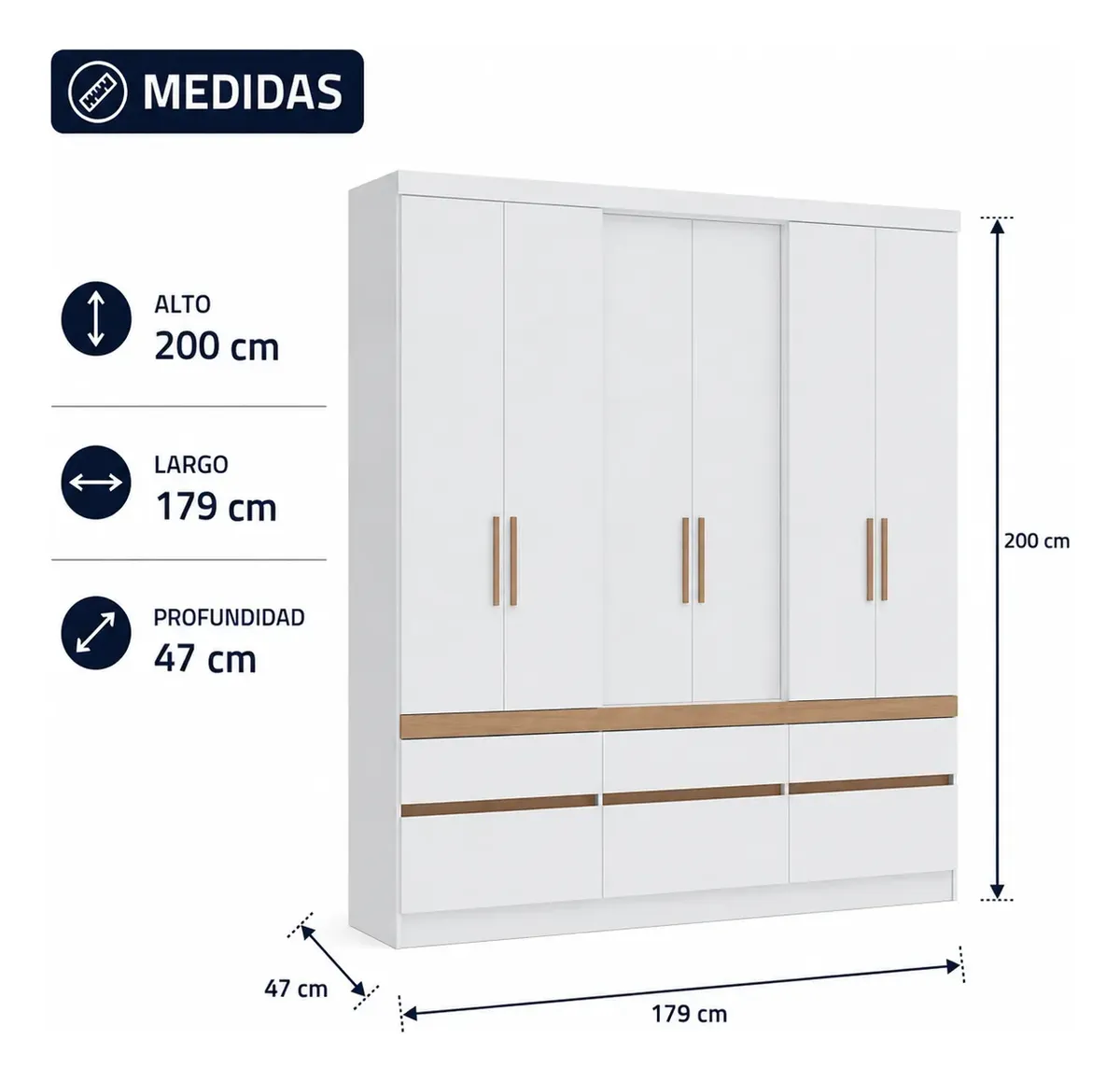 ROPERO 6 PTAS CRONOS DELOS 3268-ABL BLANCO - Imagen 3