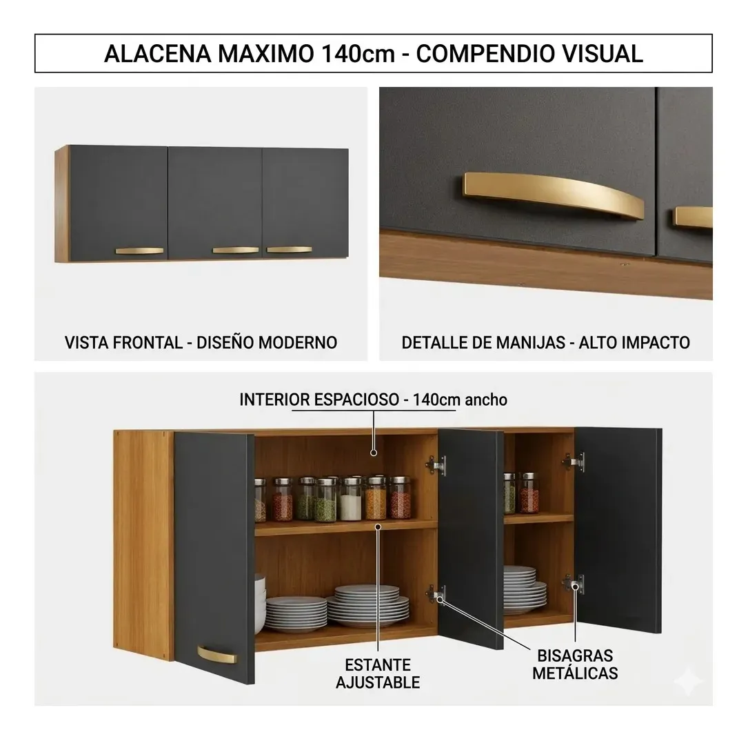 ALACENA 1.40 GRAFITO/TECA MAXIMO 72150 - Imagen 2