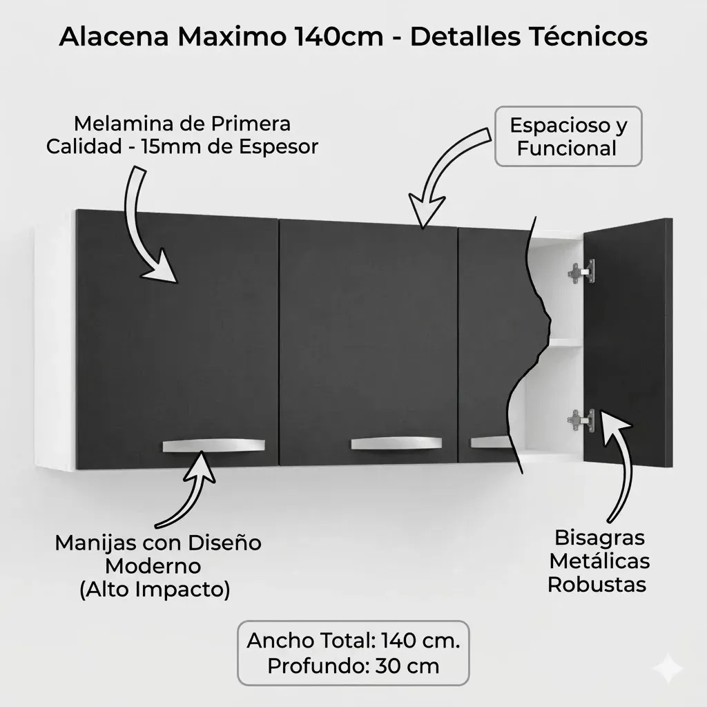 ALACENA 1.40 GRAFITO/BLANCO MATE MAXIMO 72155 - Imagen 2
